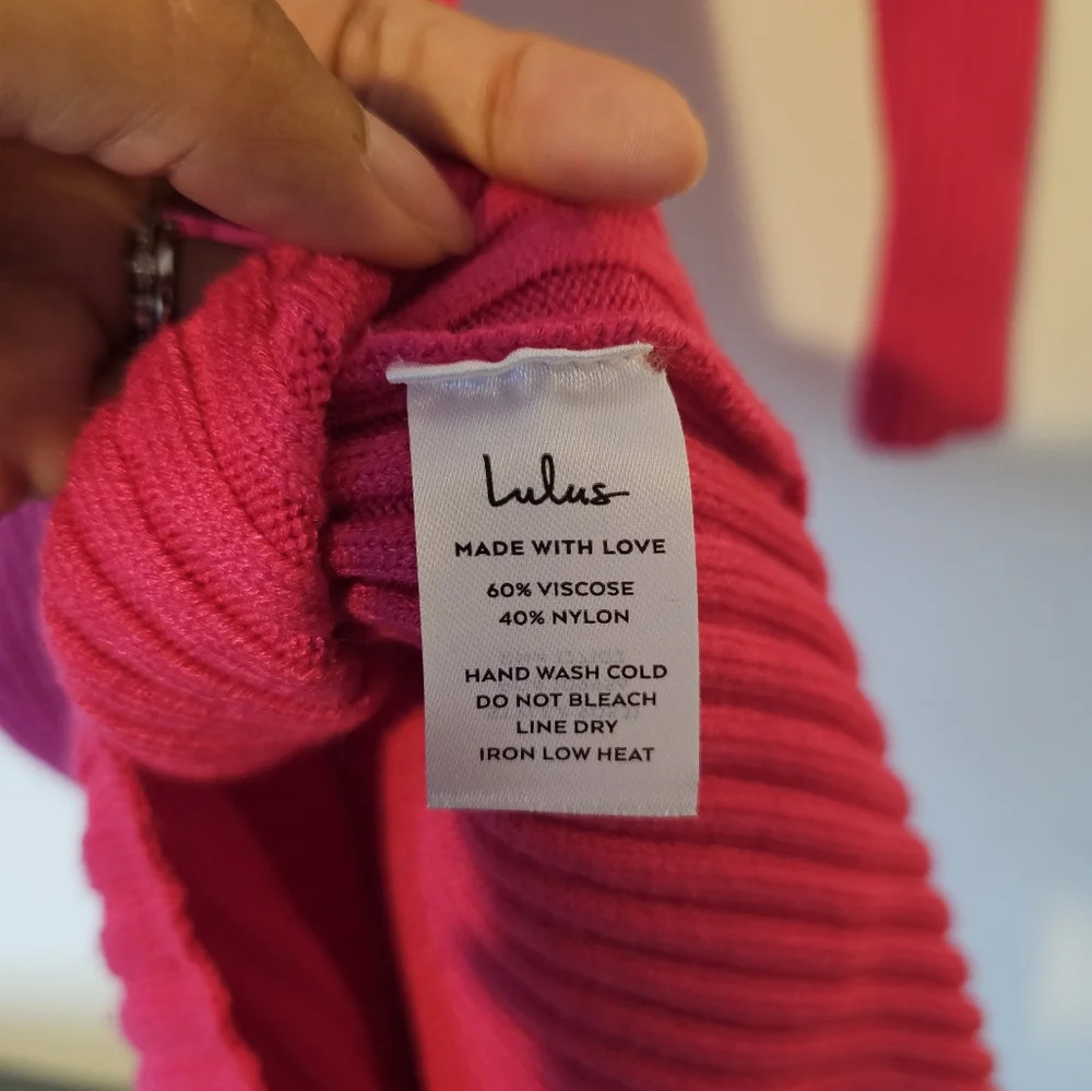 Lulus cold weather trend hot pink ribbed knit body con dress